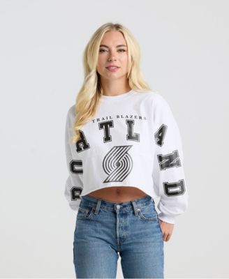 Women's White Portland Trail Blazers Spirit Jersey Cropped Crew Neck Sweatshirt