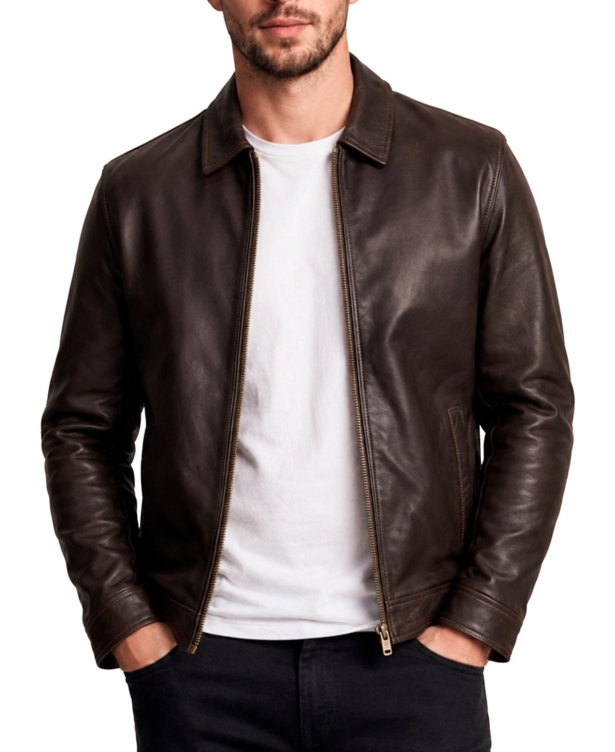Frye Men's Blouson Regular-Fit Leather Jacket - Dark Brown