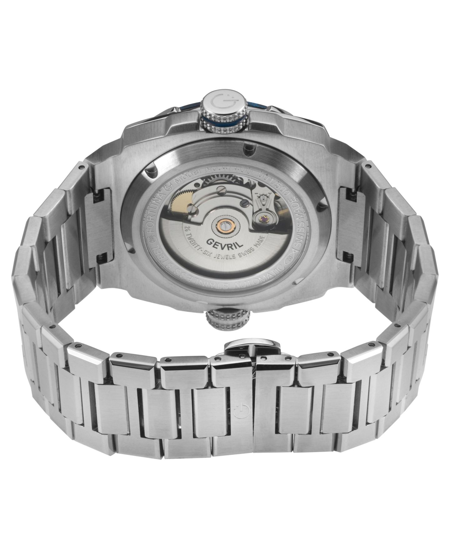 Мужские часы Gevril Fortuna Swiss Automatic Blue Color Infused Carbon Bracelet Watch, цвет: Серебряный — фото 3