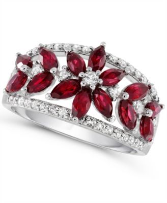 Lab-Grown Ruby and Lab-Grown White Sapphire Floral Ring (1-1/3 ct. t.w. Ruby, 3/8 ct. t.w. Sapphire) in Sterling Silver