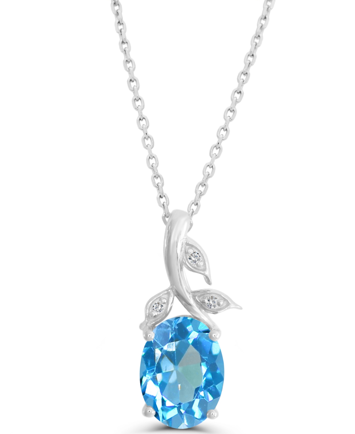 Macy's Swiss Blue Topaz (1-1/5 ct. t.w.) and Diamond Accent Pendant Necklace in Sterling Silver - Blue
