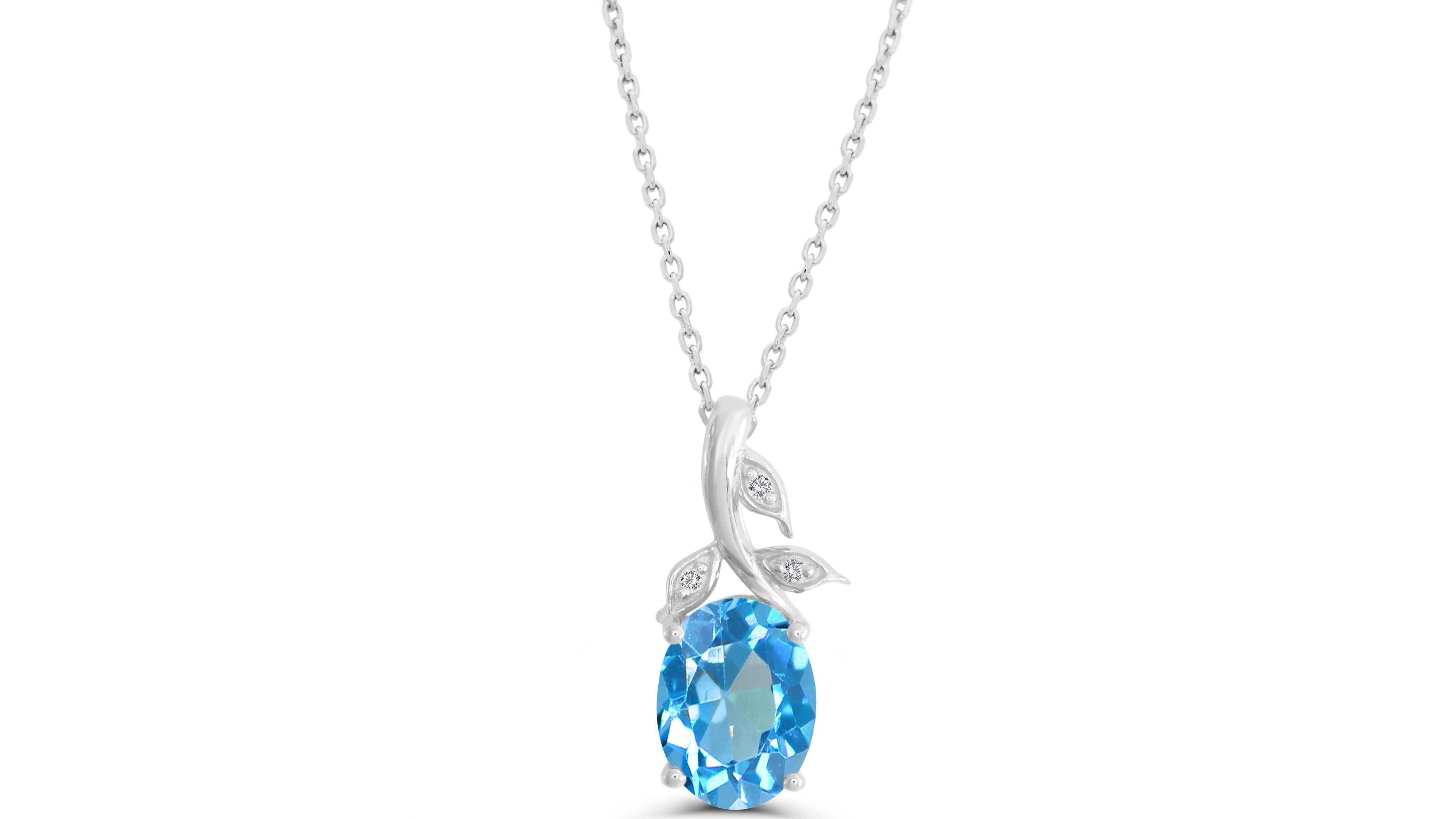 Macy's Swiss Blue Topaz (1-1/5 ct. t.w.) and Diamond Accent Pendant Necklace in Sterling Silver