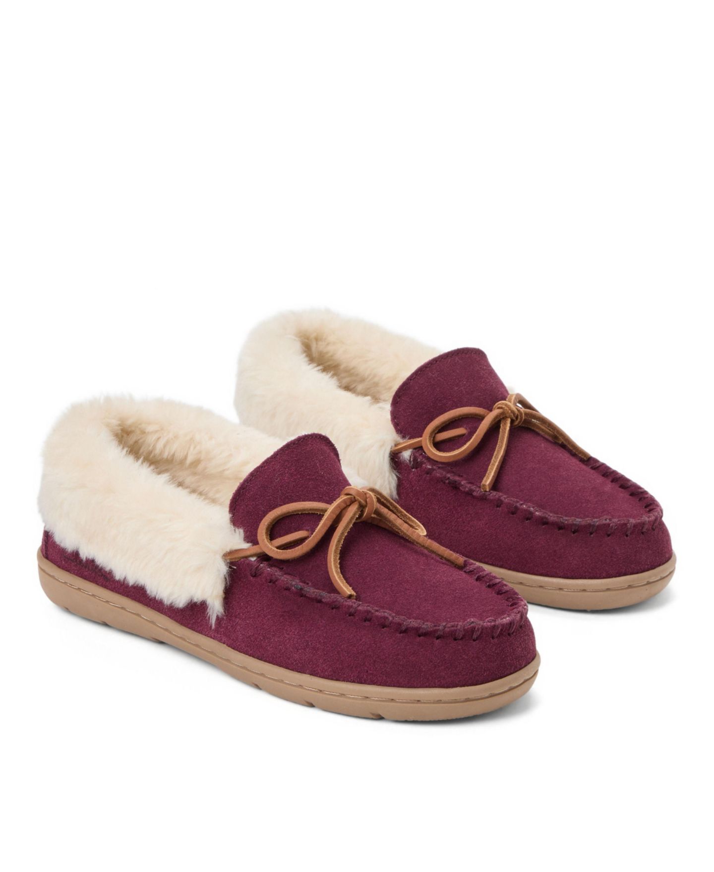 Женские тапочки Clarks Suede Moc With Leather Lacing and Faux Fur Trim Slippers, цвет: Бордовый — фото 7