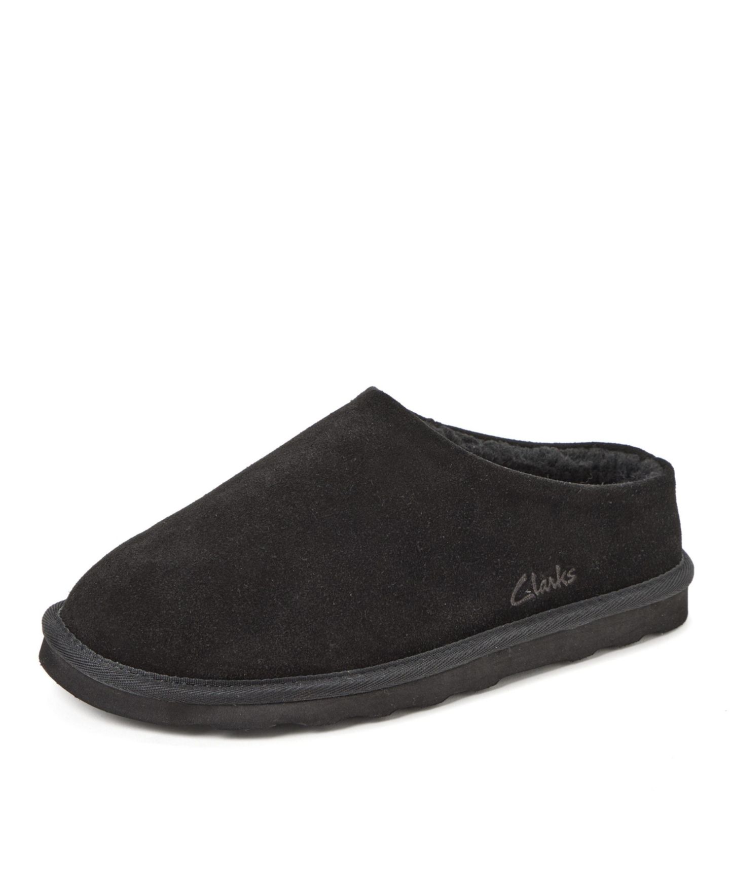 Мужские сабо Clarks Genuine Suede Memory Foam Clog Slippers, цвет: Чёрный — фото 8