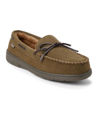 Men's Genuine Cow Suede Moccasin With Leather Lacing And Tipped Faux Fur Slippers