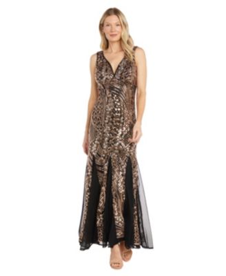 Petite Gatsby Sequin Beaded V-Neck Gown