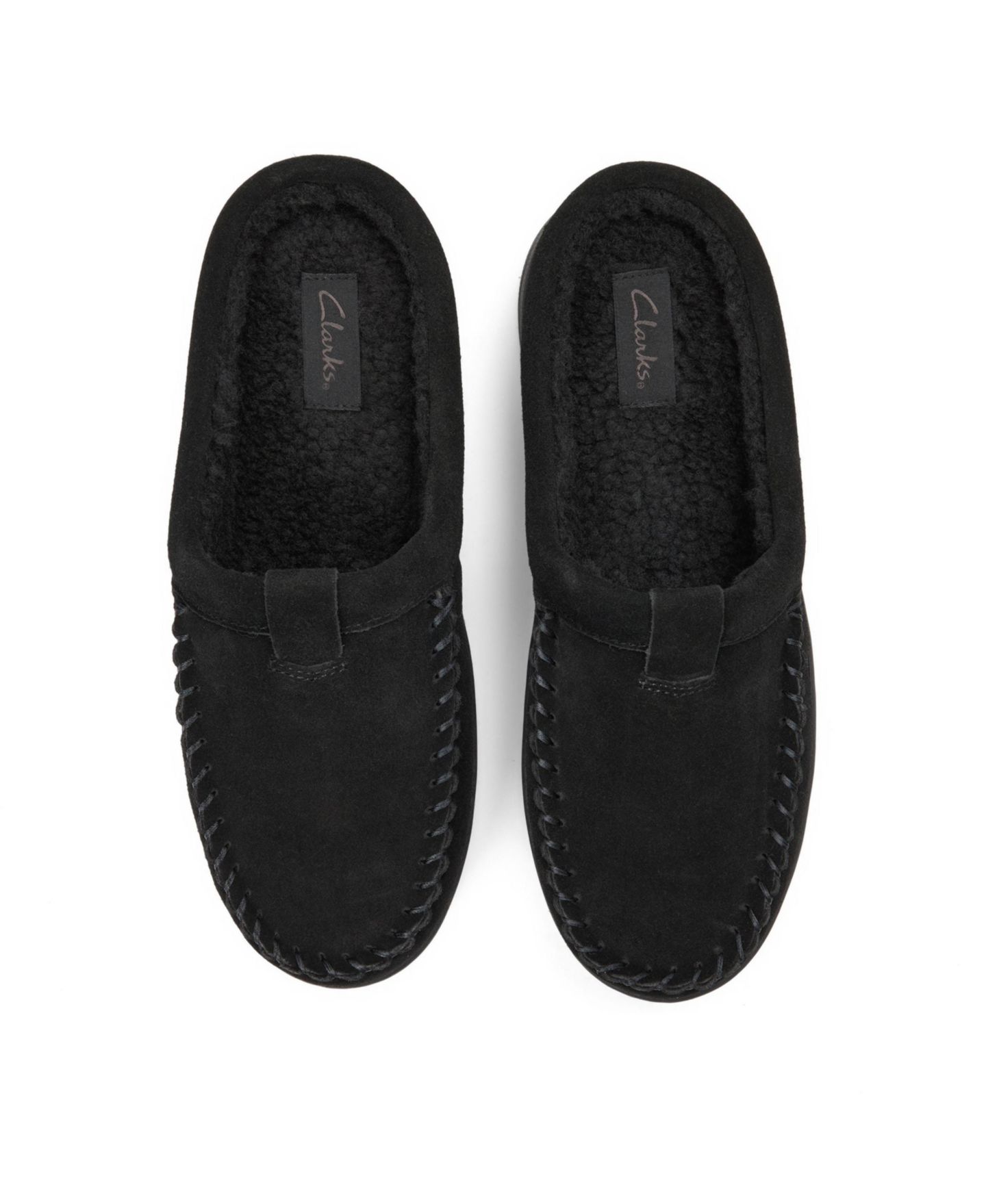 Мужские тапочки Clarks Cow Suede Memory Foam Moc Toe Slippers, цвет: Чёрный — фото 4