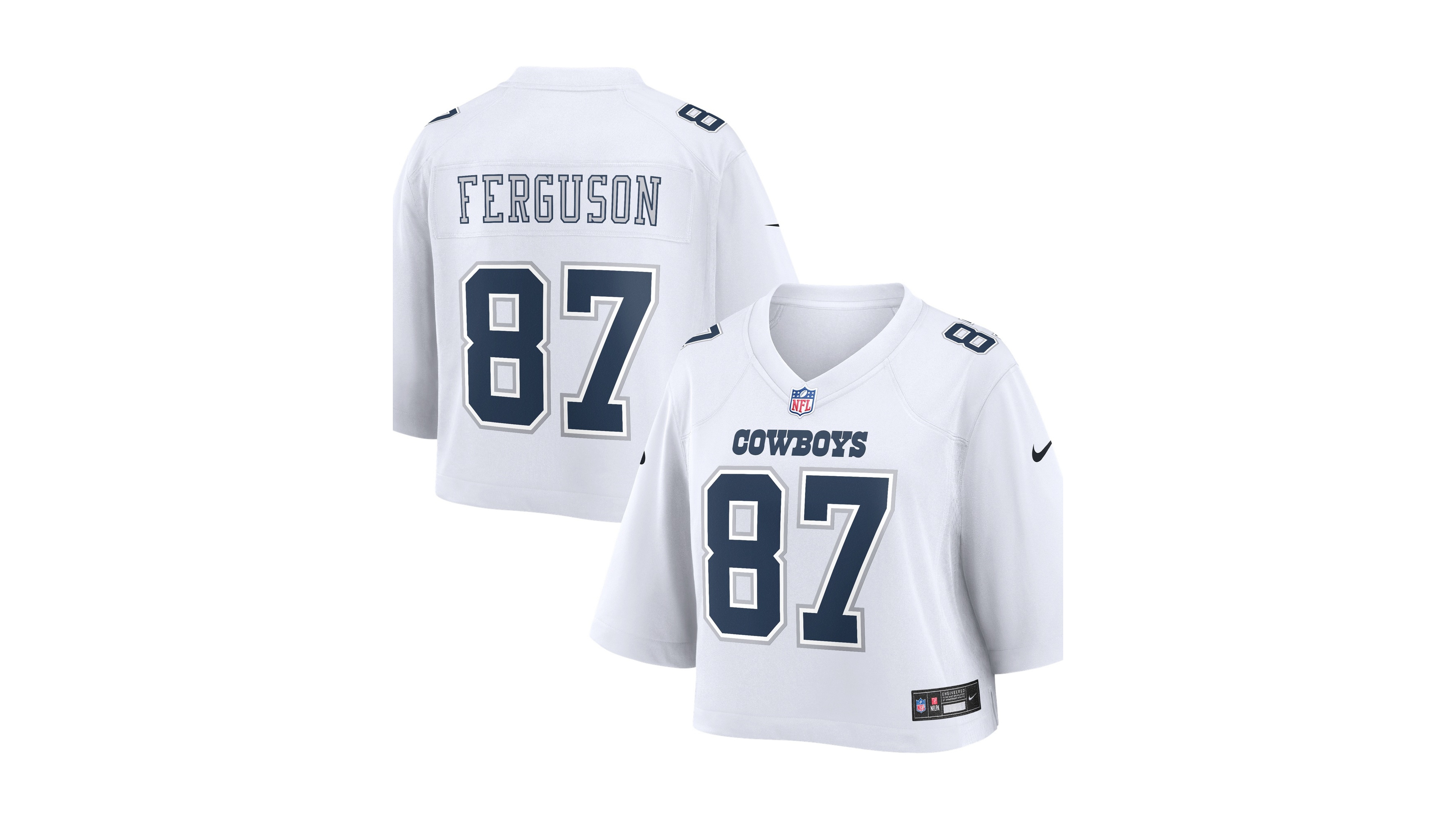 Nike Women's Jake Ferguson White Dallas Cowboys Cropped Fashion Game Jersey