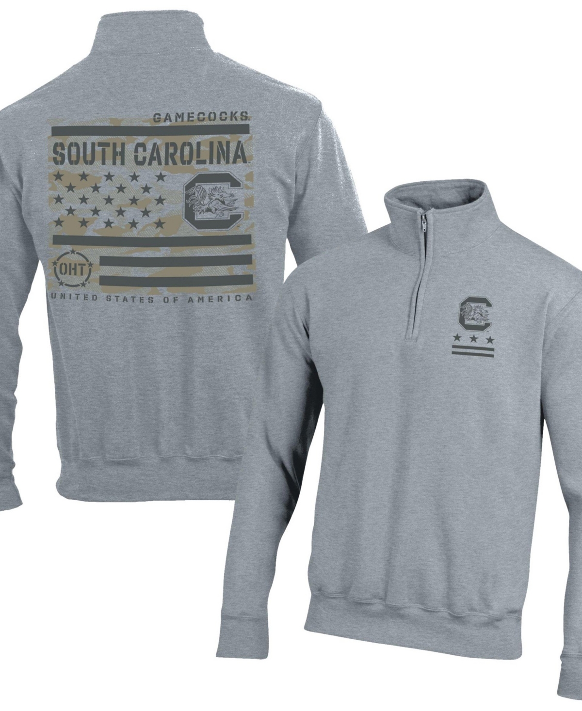Champion Men's Heather Gray South Carolina Gamecocks Operation Hat Trick Flag Power blend Fleece Quarter-Zip Pullover - Heather Gray