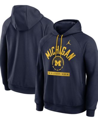 Men's Navy Michigan Wolverines Courtside Practice Dri-FIT Raglan Fleece Hoodie