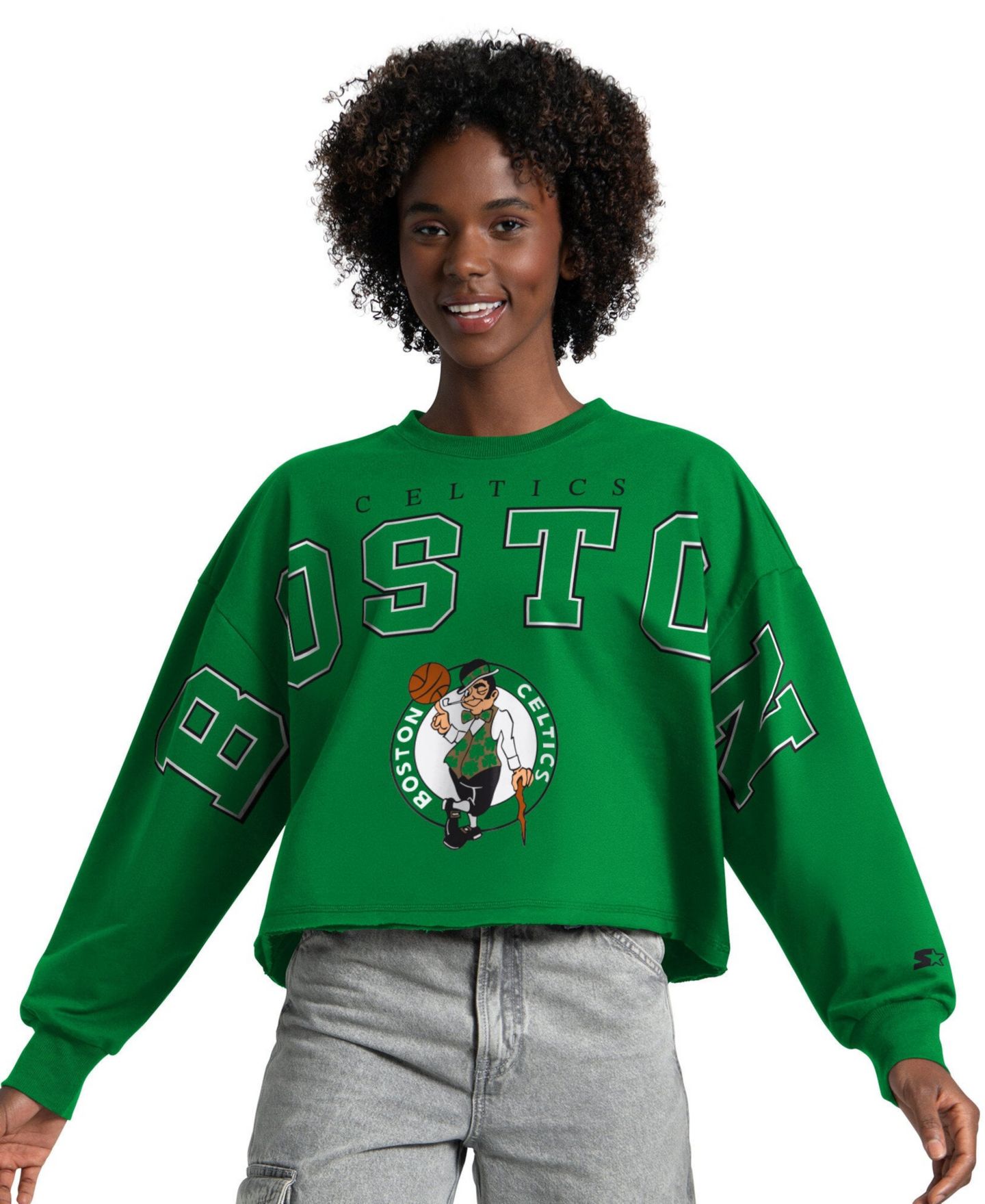 Женская толстовка Starter Kelly Green Boston Celtics Bleachers Cropped — фото 1
