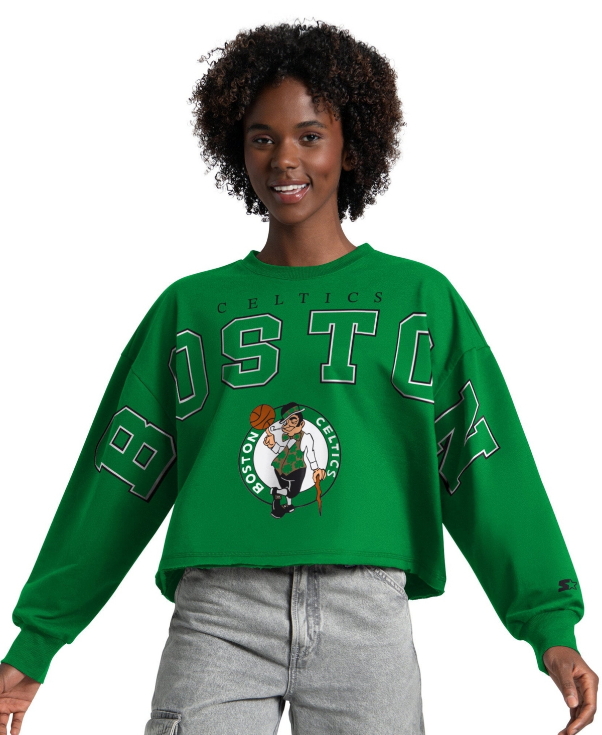 Starter Women's Kelly Green Boston Celtics Bleachers Cropped Sweatshirt - Kelly Green