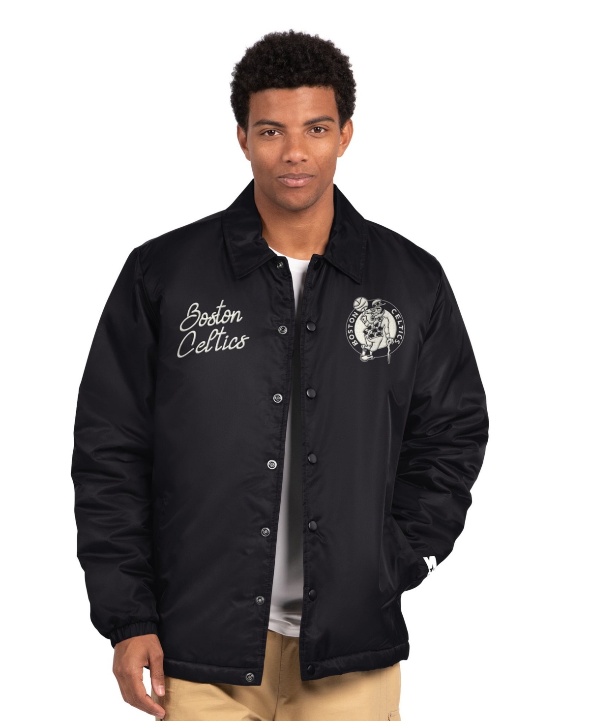 Starter Men's Black Boston Celtics Full-Snap Coaches Jacket - Black