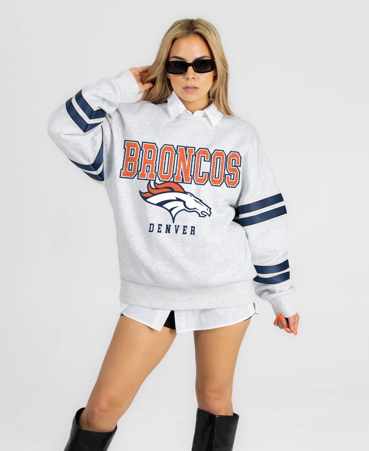 Gameday Couture Women's Ash Denver Broncos Stadium Stripes Oversized Fleece Sweatshirt - Ash