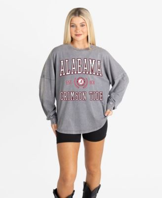 Women's Gray Alabama Crimson Tide Oversized Final Score Snow Wash Long-Sleeves T-Shirt