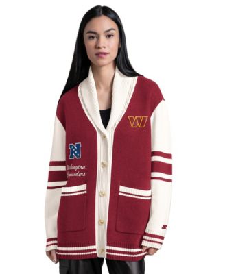 Women's Burgundy Washington Commanders Strike Zone Shawl-Collar Button-Up Cardigan