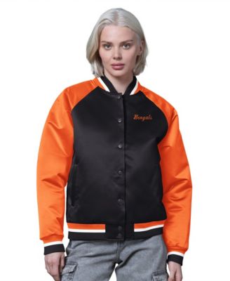 Women's Black/Orange Cincinnati Bengals Satin Full-Snap Vintage Varsity Jacket