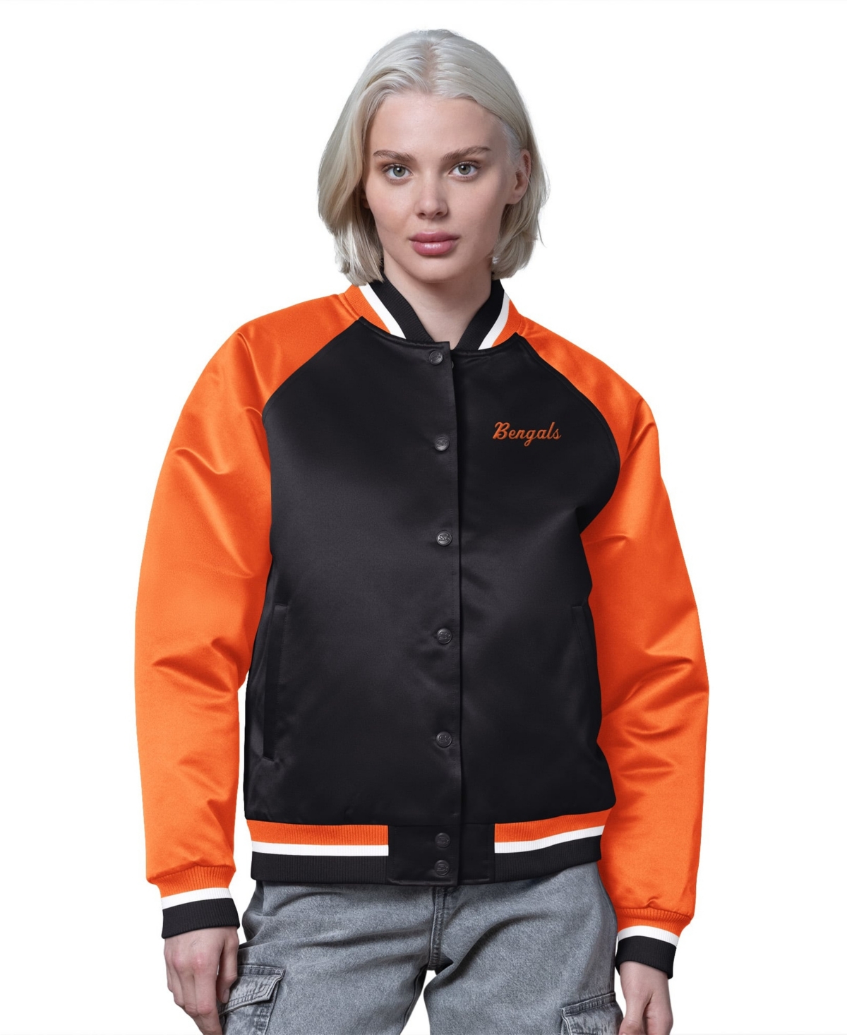 Starter Women's Black/Orange Cincinnati Bengals Satin Full-Snap Vintage Varsity Jacket - Black, Orange