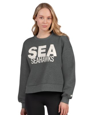 Women's Heather Gray Seattle Seahawks Show Up Cropped Fleece Pullover Sweatshirt