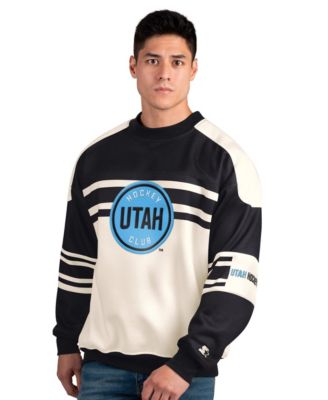 Men's&nbsp;Starter White/Black Utah Hockey Club Defense Fleece Crewneck Pullover Sweatshirt