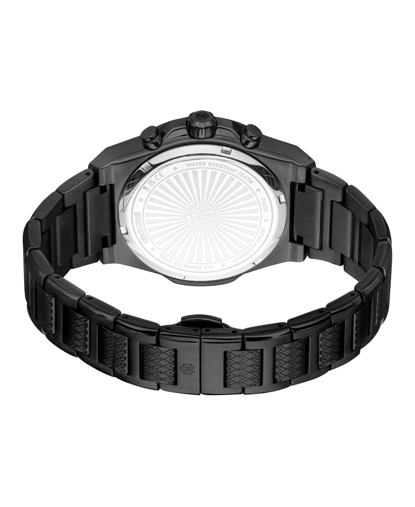 Мужские часы Roberto Cavalli Quartz Black Stainless Steel Bracelet Watch, 44mm, цвет: Чёрный — фото 2