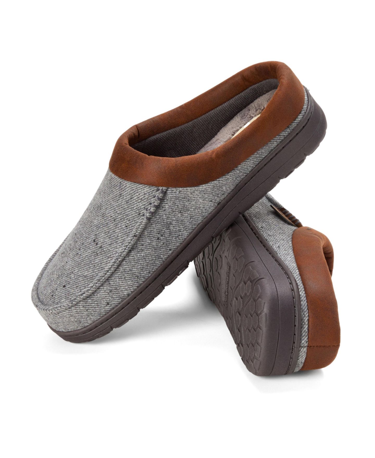 Мужские тапочки Dearfoams Brendan Microsuede Cuff Clog Slippers, цвет: Меланжевый серый — фото 5