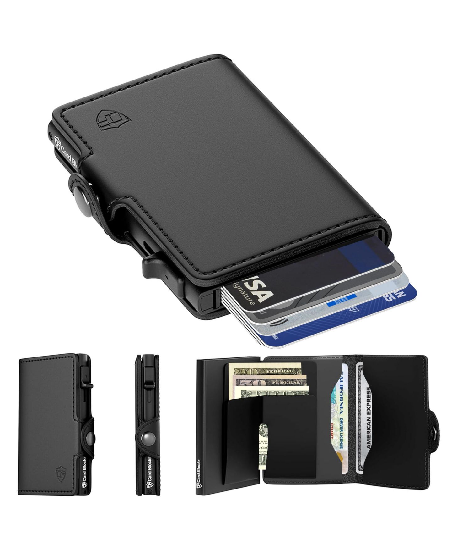 Мужской кошелёк Conceal Plus Card Blocr Pop Up Wallet for Men - Slim Metal RFID Blocking Card Holder (4-6 Cards Ejector) - Minimalist Wallet with Internal Cash + ID, цвет: Чёрный — фото 9