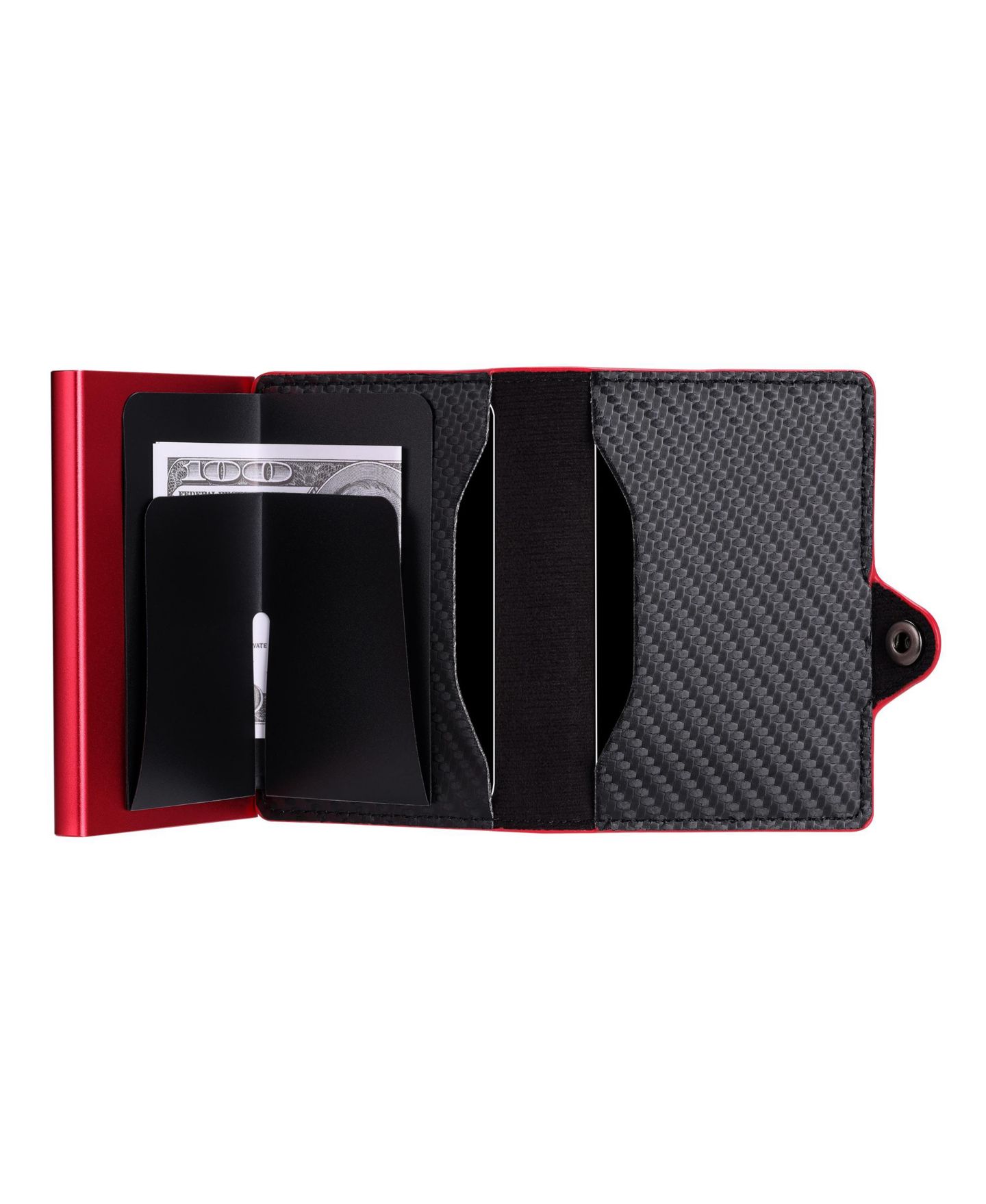 Мужской кошелёк Conceal Plus Card Blocr RFID Blocking Card Holder Pop Up Wallet for Men - Minimalist Front Pocket Wallet with Internal Cash ID Storage, цвет: Чёрный красный — фото 8