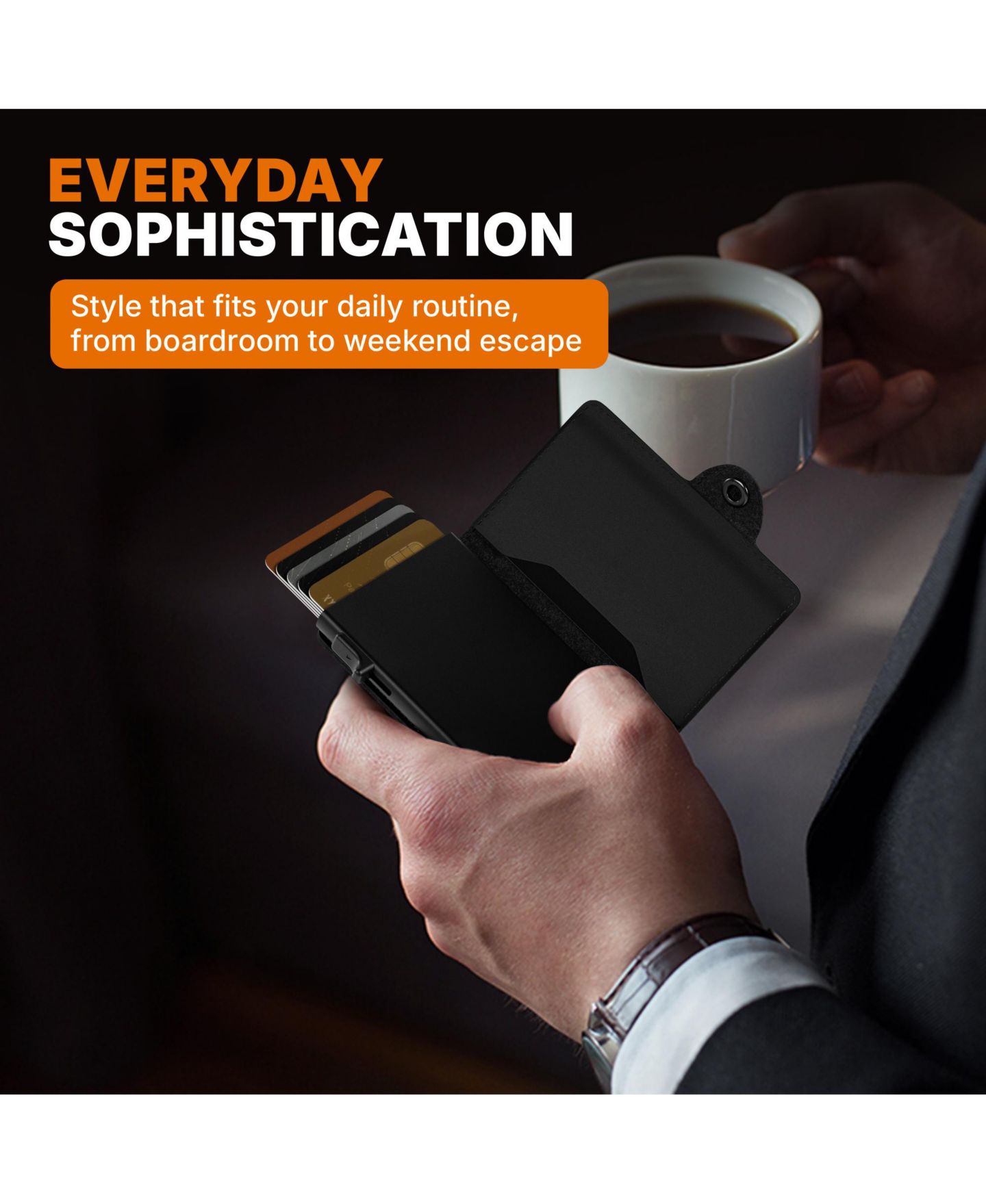 Мужской кошелёк Conceal Plus Card Blocr Pop Up Wallet for Men - Slim Metal RFID Blocking Card Holder (4-6 Cards Ejector) - Minimalist Wallet with Internal Cash + ID, цвет: Чёрный — фото 7