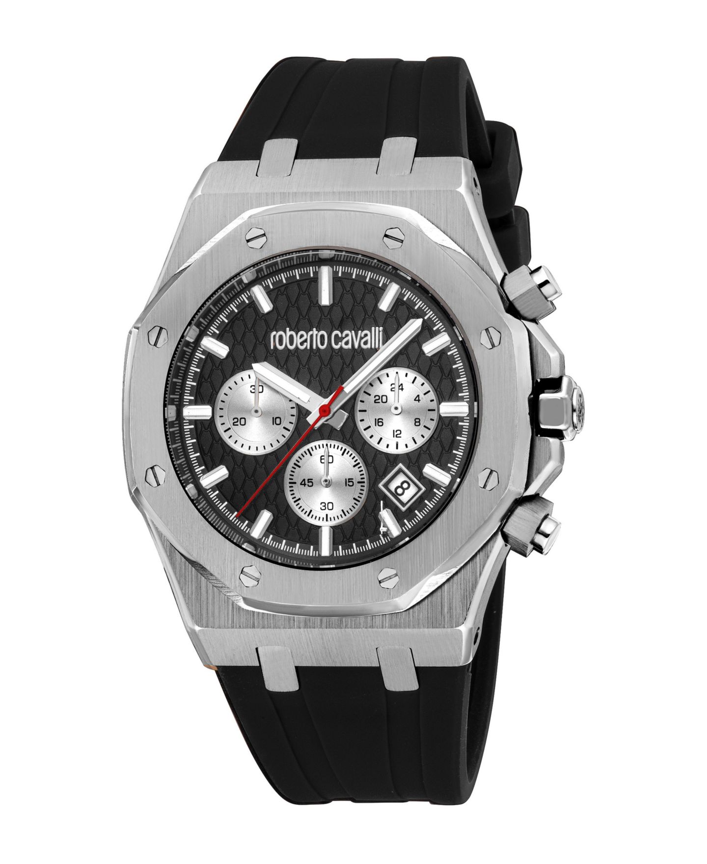 Мужские часы Roberto Cavalli Quartz Silicone Strap Watch, цвет: Серебряный — фото 1