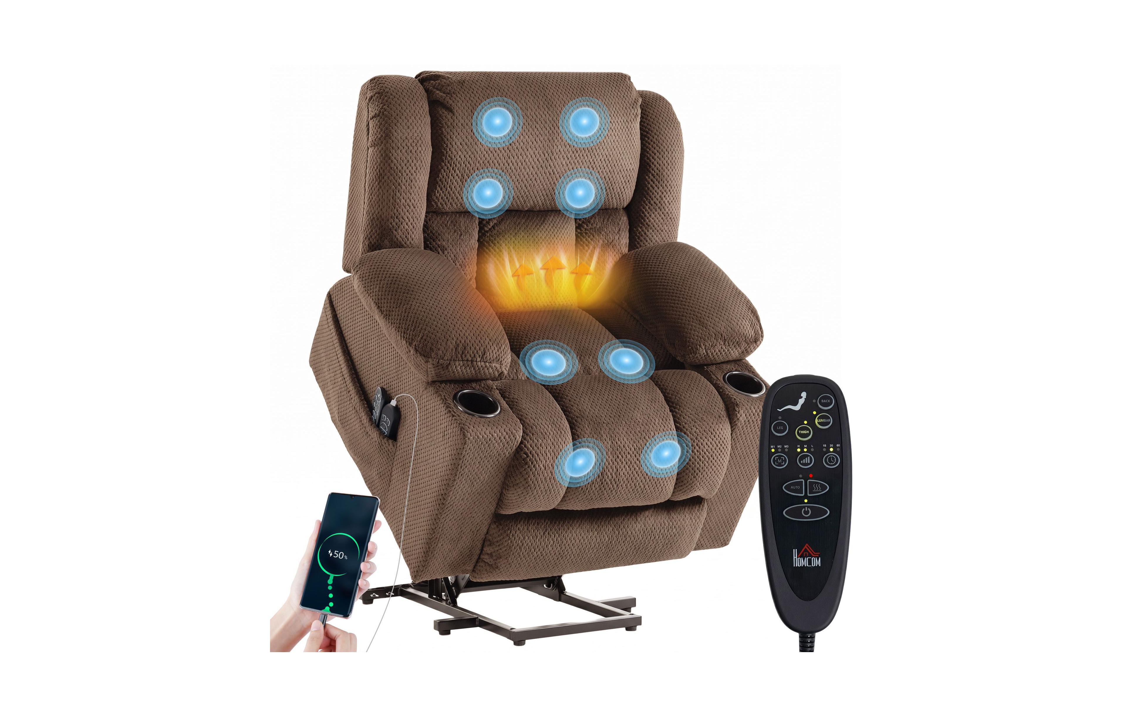 Homcom Dual Motor Power Lift Recliner Chair w/Massage and Heat, Dark