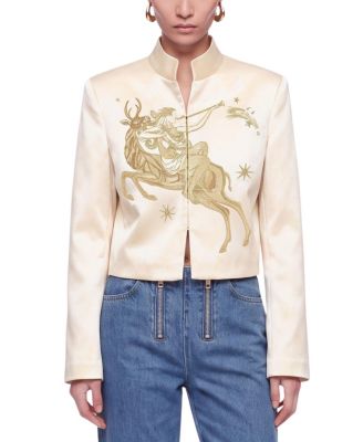 Women's Gold-Thread Embroidered Cropped Satin Jacket