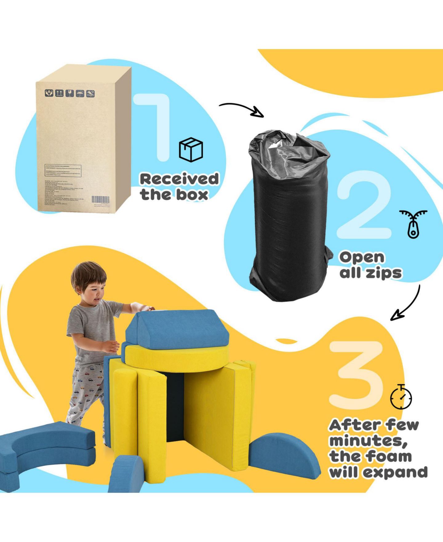Детские конструкторы Glintex 14-Piece Corduroy Foam Climbing Block Set, Ages 18 Months+, цвет: Жёлтый — фото 8