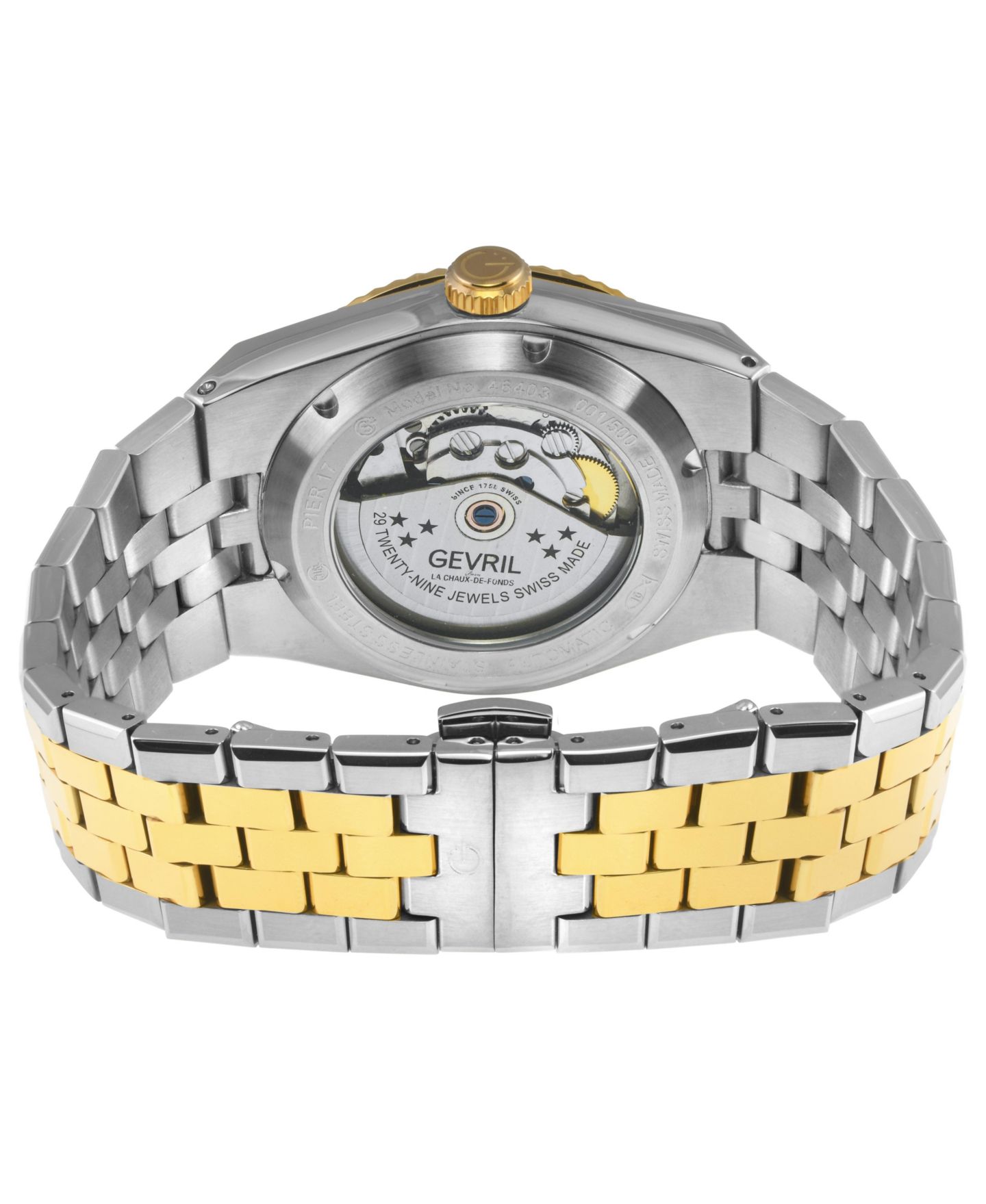 Мужские часы Gevril Swiss Automatic Pier 17 Two-tone Stainless Steel Bracelet Watch, 40mm, цвет: Серебряный — фото 2