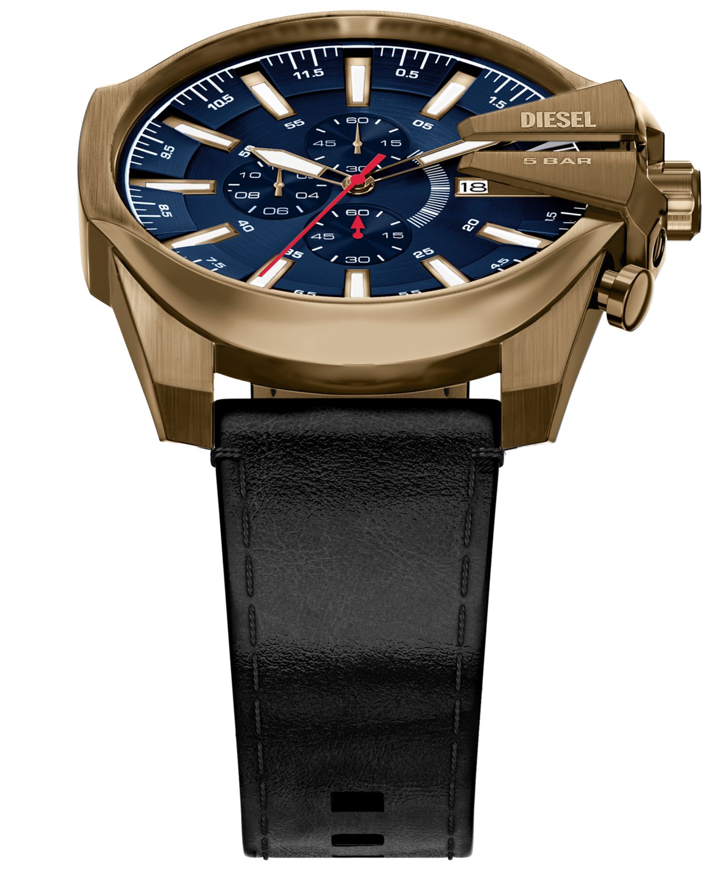 Мужские часы Diesel Mega Chief Slim Chronograph Blue Dial Black Leather 48mm — фото 5