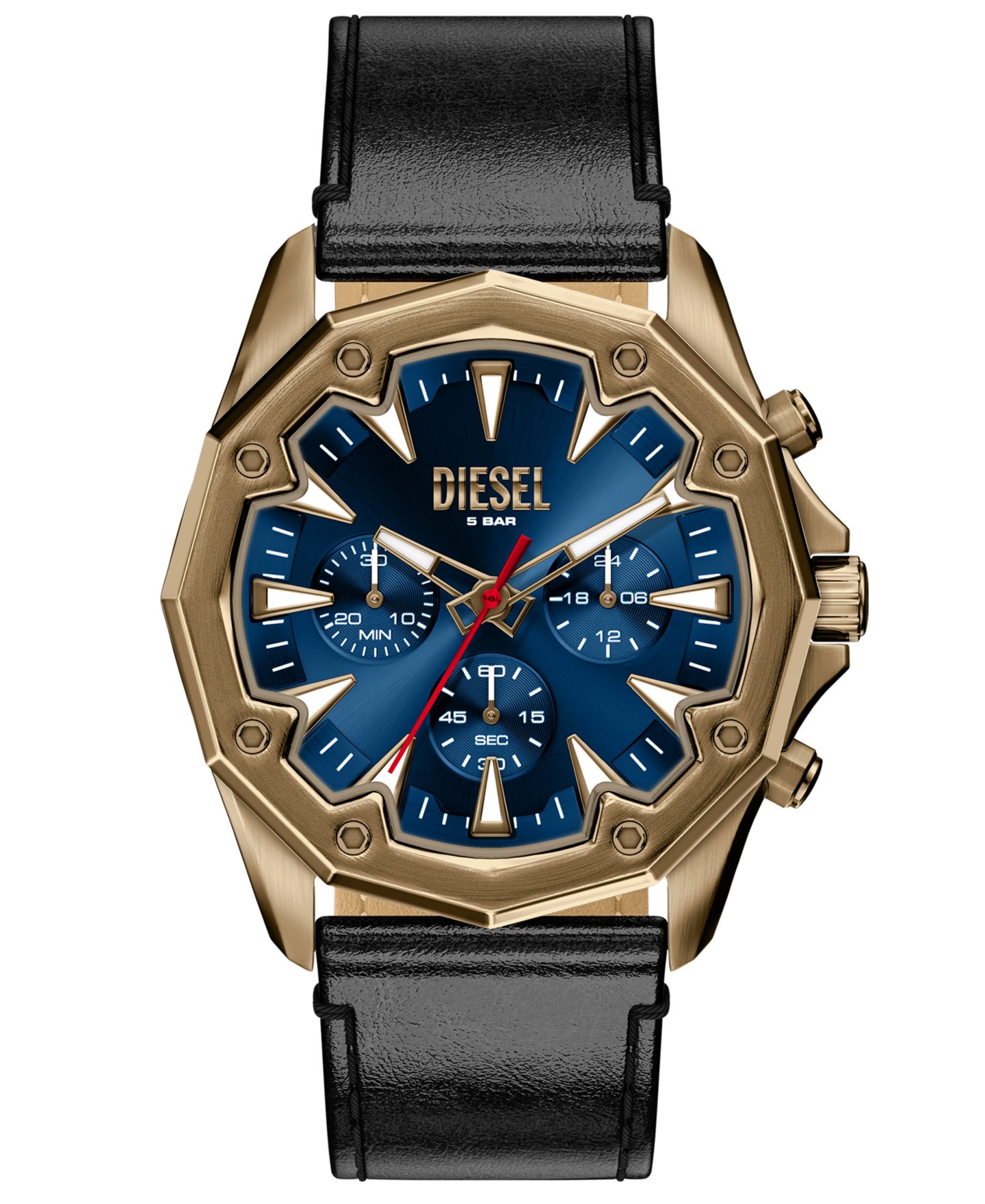 Мужские часы Diesel Quartz Stinger Chronograph Black Leather 46mm — фото 1