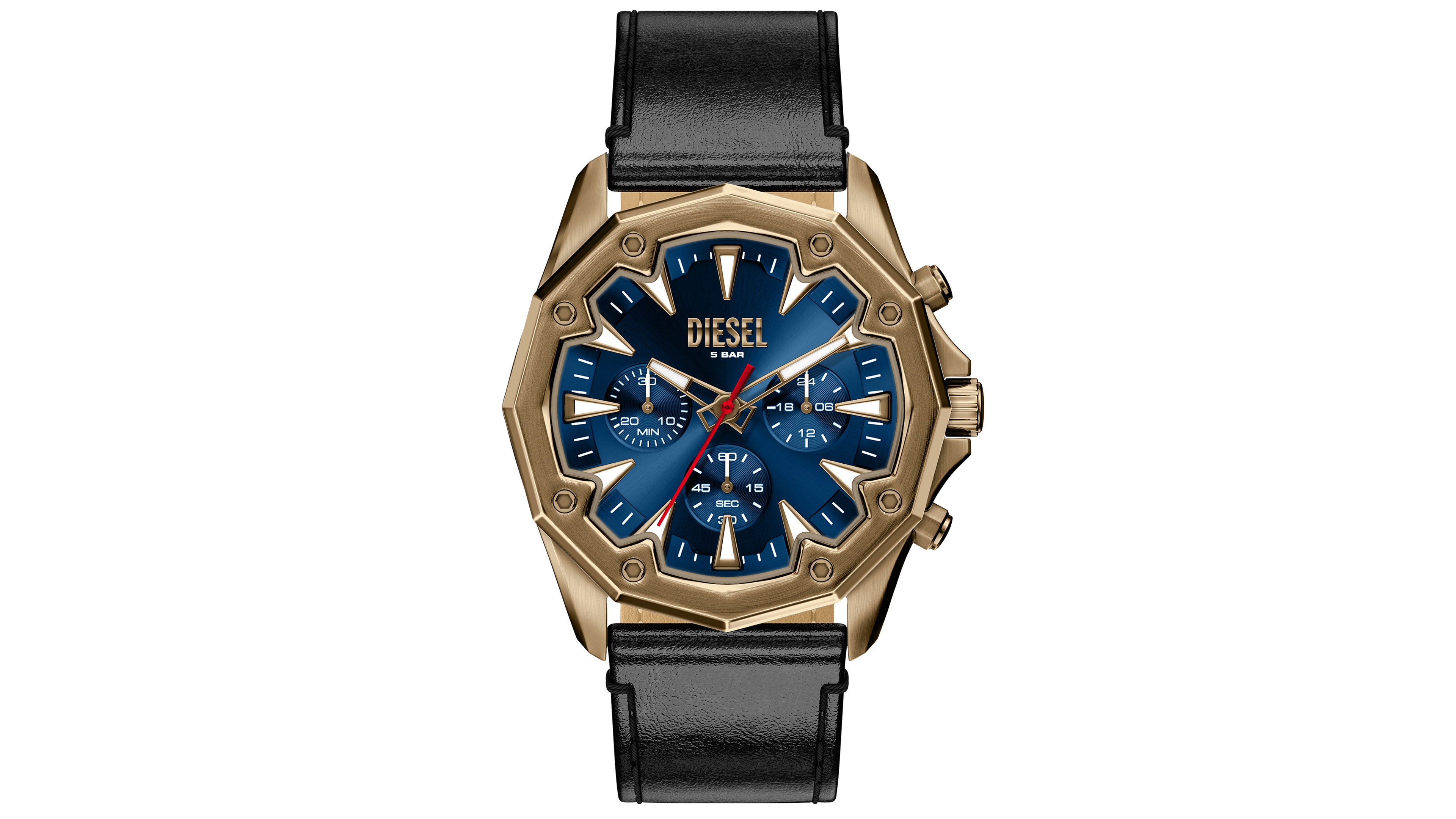 Diesel Men's Quartz Stinger Chronograph Black Leather Watch 46mm