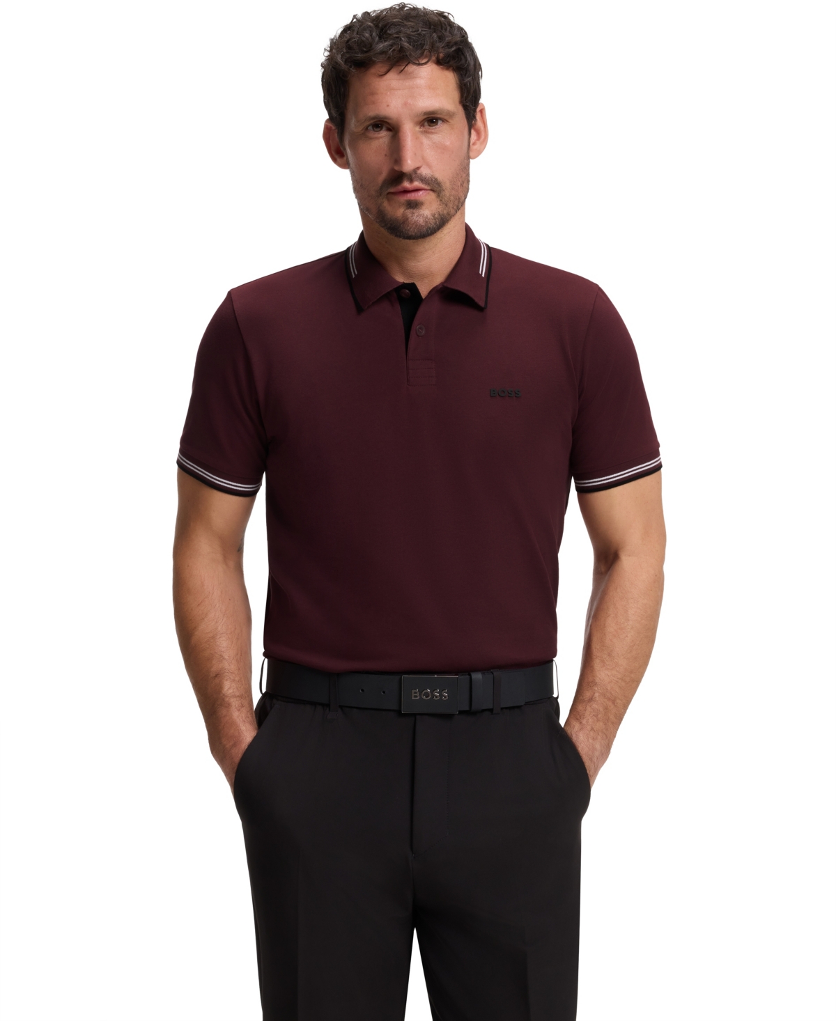 Boss by Hugo Boss Men's Stretch-Cotton Slim-Fit Polo Shirt - Dark Pink