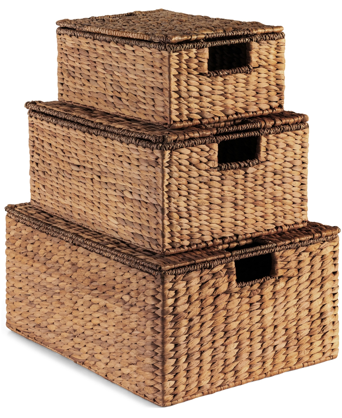 Best Choice Products Set of 3 X-Large, Large, and Medium Woven Storage Baskets With Lids, Hyacinth Organizer Bins