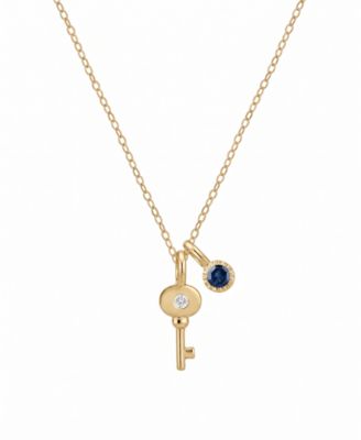 Sapphire Charm with Diamond Accent Key Pendant Necklace (1/10 ct. t.w.) in 14k Gold