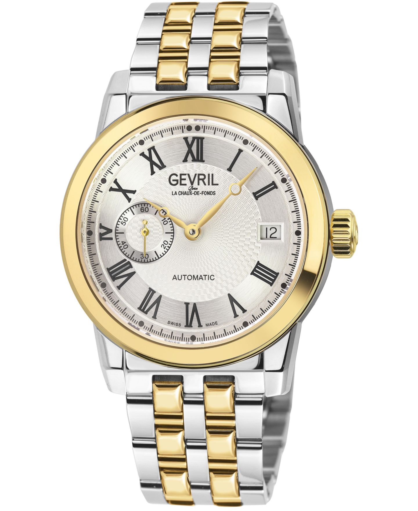 Мужские часы Gevril Madison Swiss Automatic Two tone IPYG/SS 316L Stainless Steel Bracelet Watch, цвет: Серебряный — фото 1