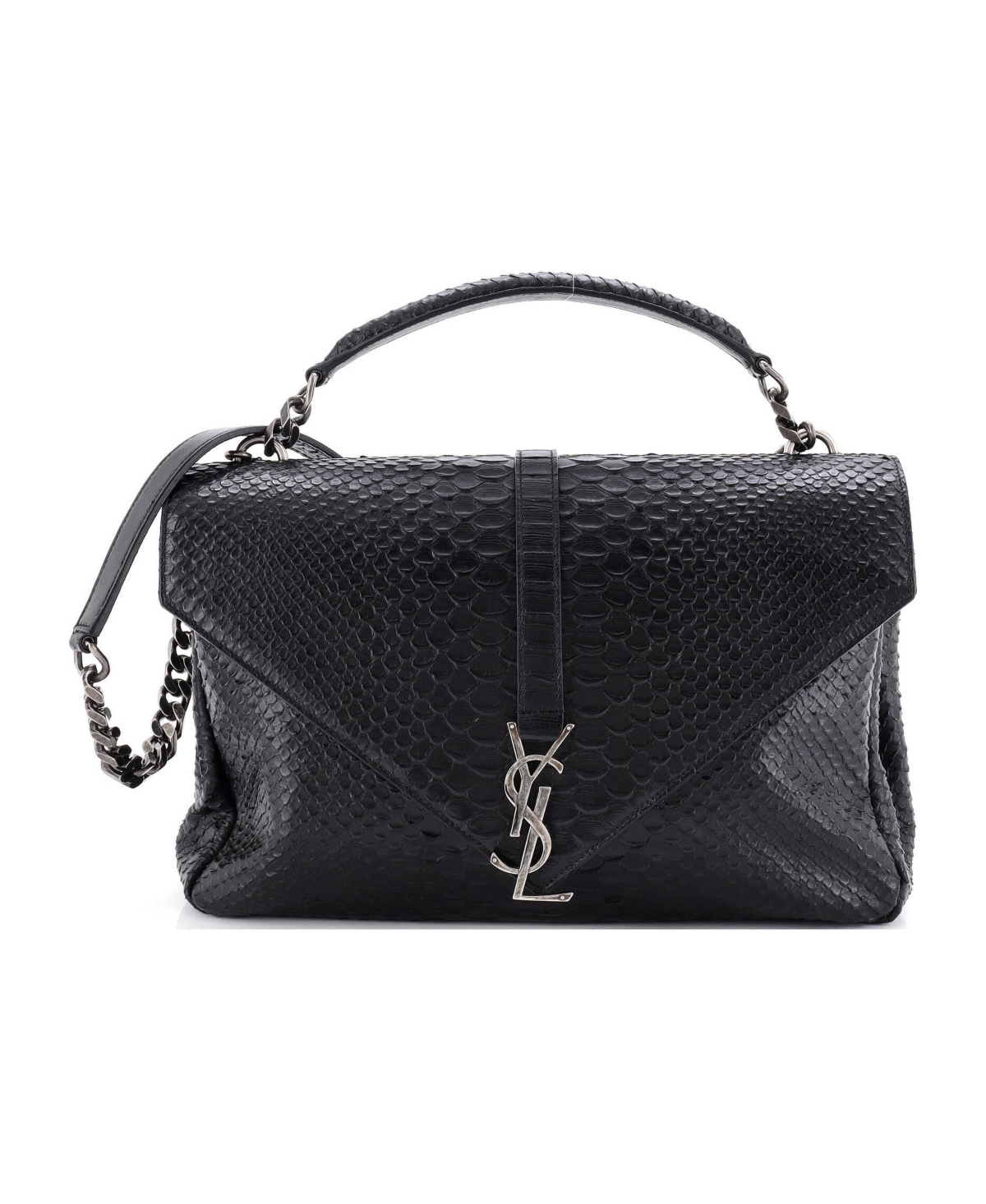 Pre-Owned Saint Laurent Large Classic Monogram College Bag Embossed Leather - Black