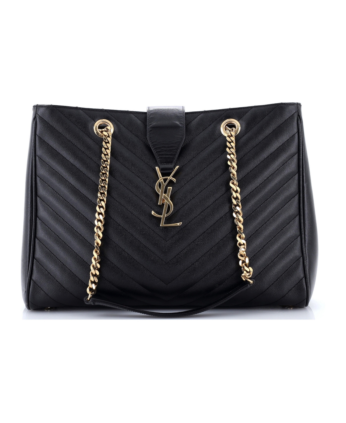 Pre-Owned Saint Laurent Large Classic Monogram Shopper Matelasse Chevron Leather - Black