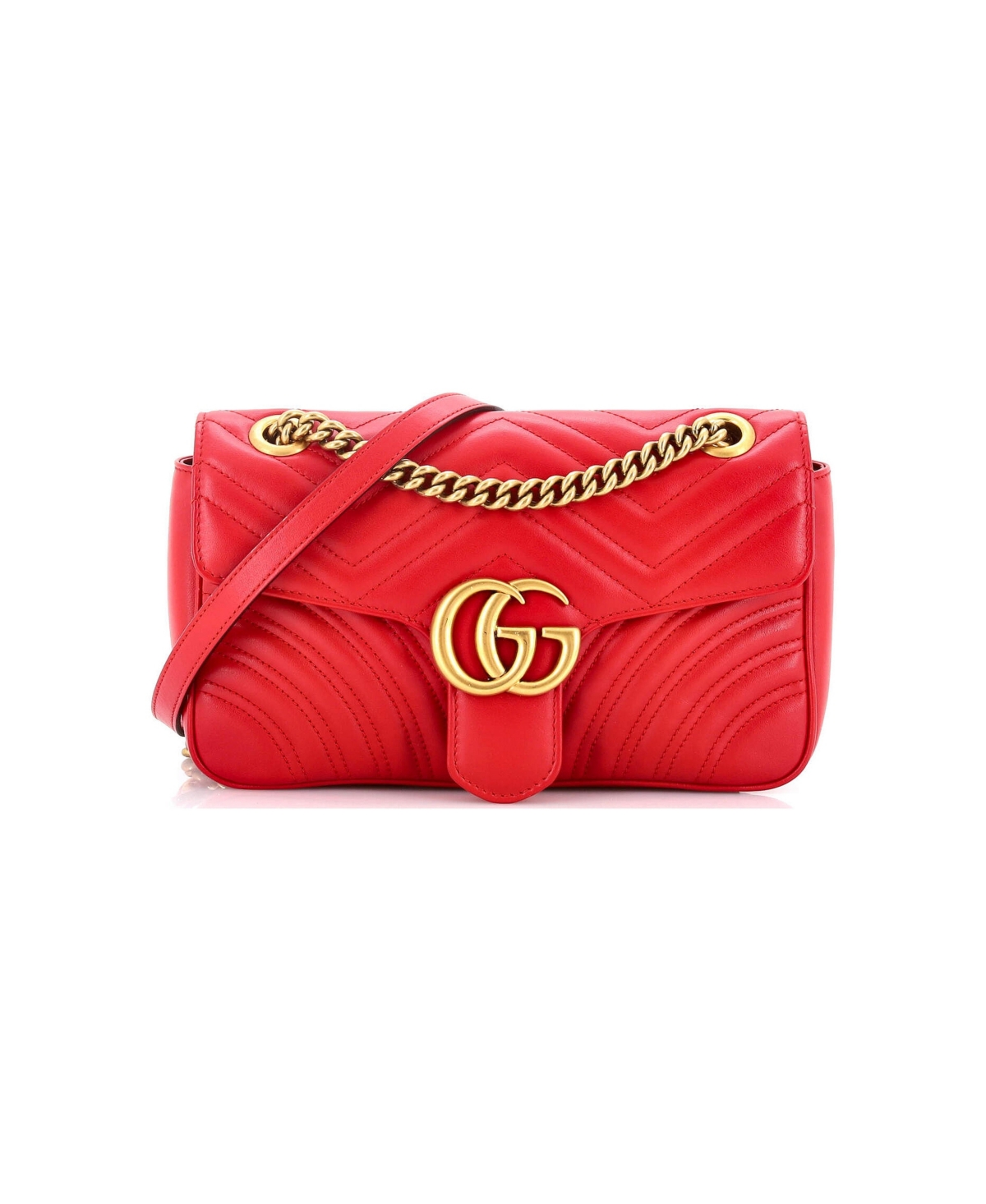 Pre-Owned Gucci Small Gg Marmont Flap Bag Matelasse Leather - Red