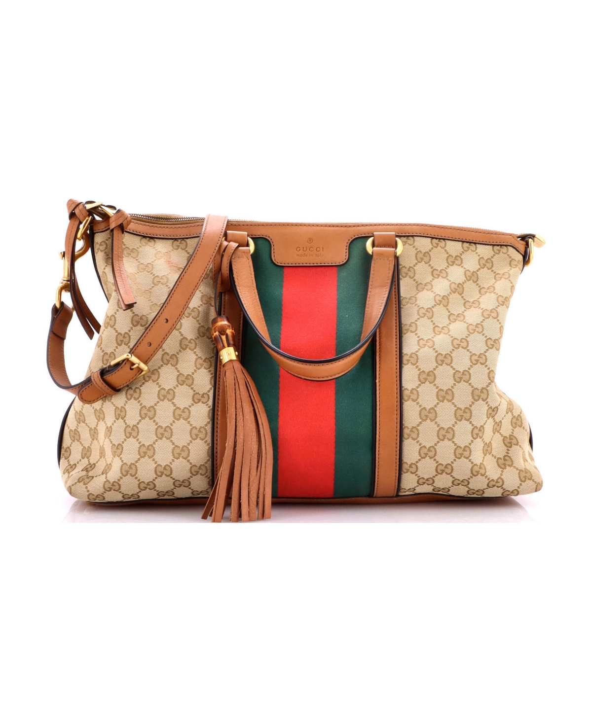 Pre-Owned Gucci Medium Rania Convertible Top Handle Bag Web Gg Canvas
