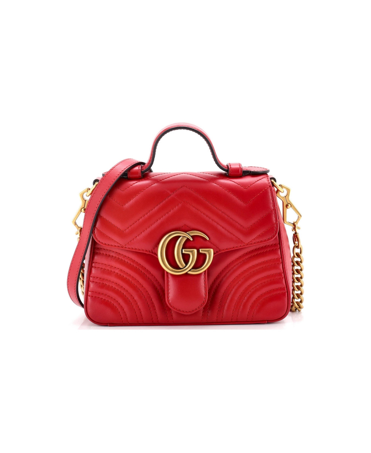 Pre-Owned Gucci Mini Gg Marmont Top Handle Flap Bag Matelasse Leather - Red