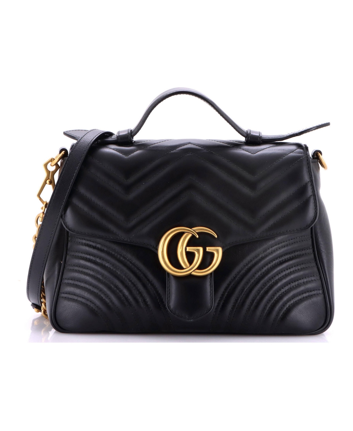 Pre-Owned Gucci Small Gg Marmont Top Handle Flap Bag Matelasse Leather - Black