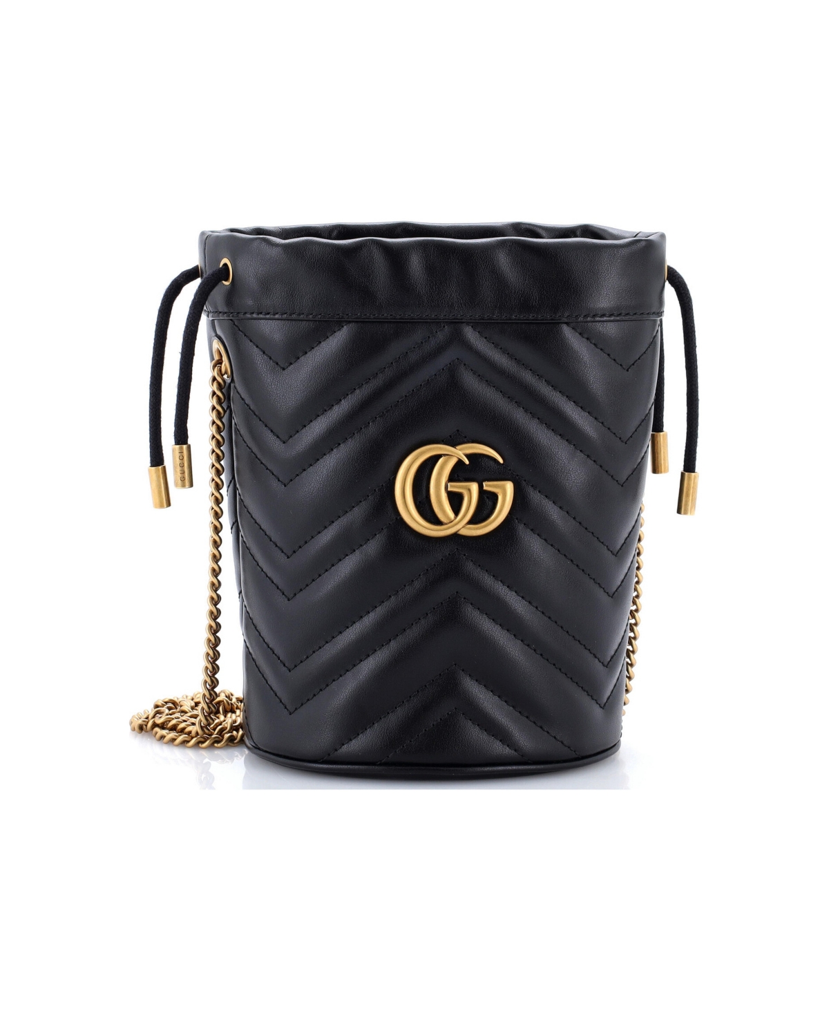 Pre-Owned Gucci Mini Gg Marmont Bucket Bag Matelasse Leather - Black