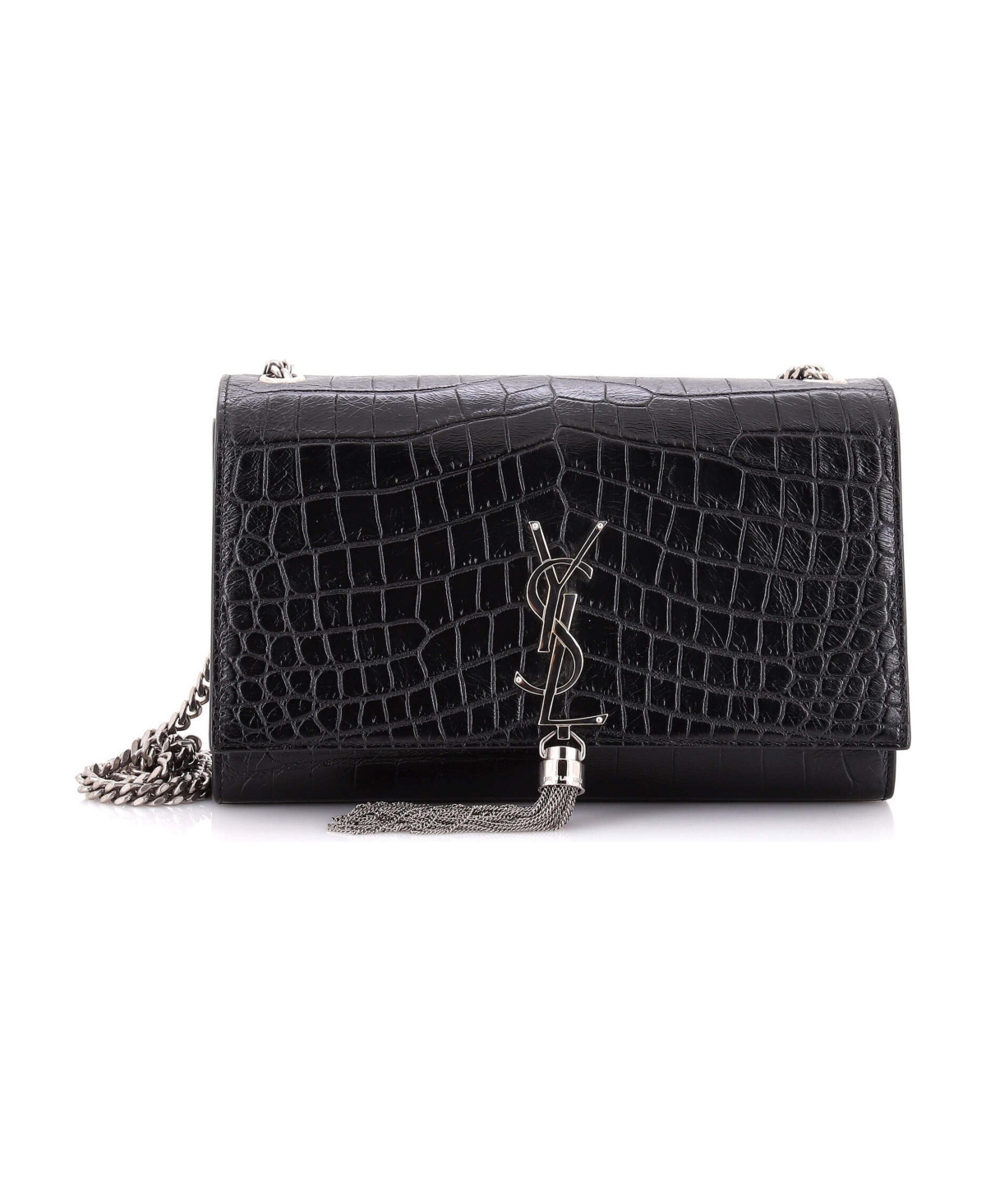 Pre-Owned Saint Laurent Medium Classic Monogram Tassel Crossbody Bag Embossed Leather - Black