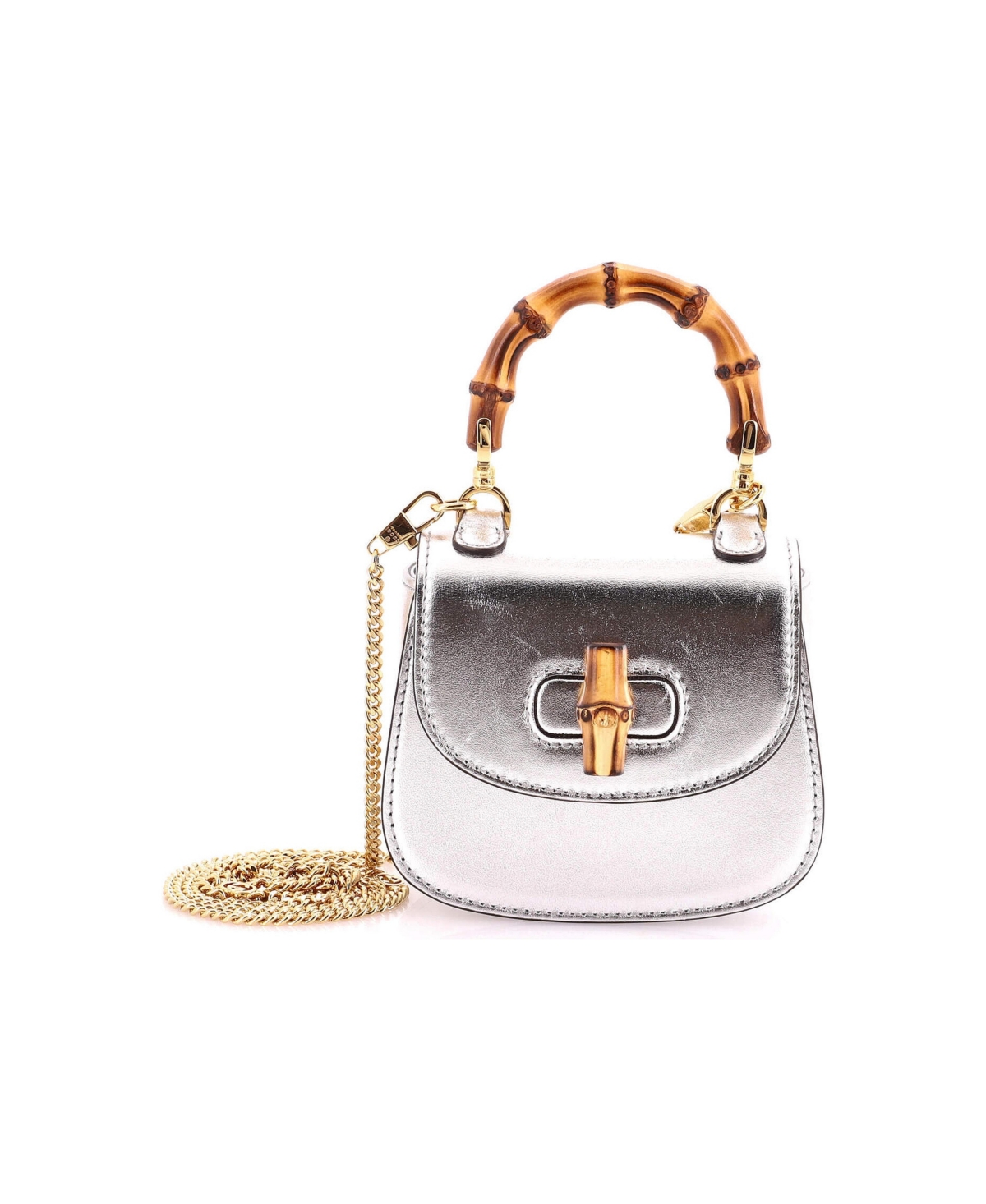 Pre-Owned Gucci Super Mini Bamboo 1947 Top Handle Bag Leather - Silver